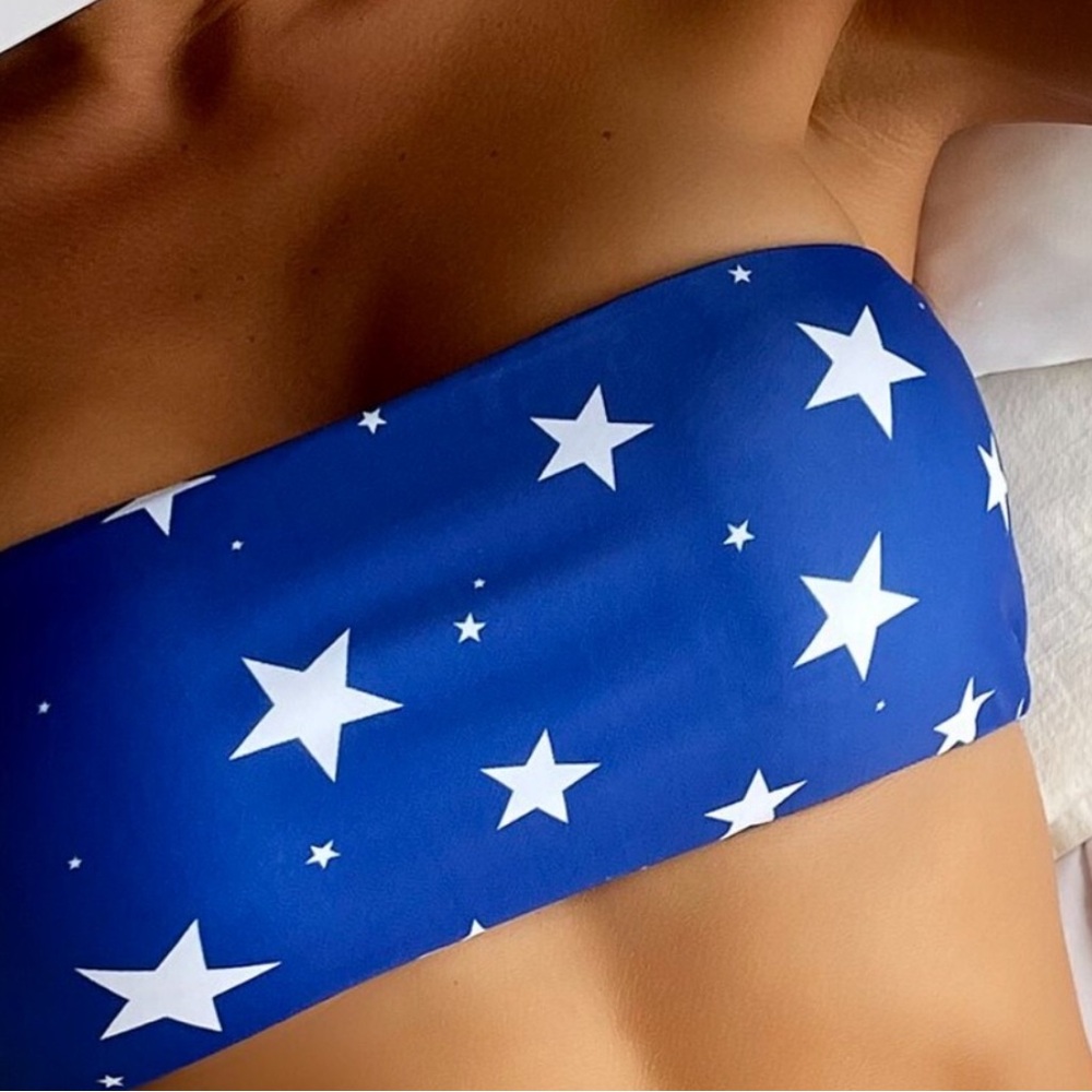American Flag Stars Stripes Bandeau Cheeky Bikini Set - Picture 4 of 10